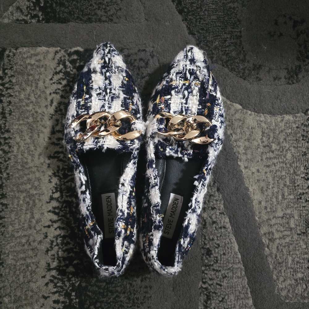 Steve Madden Blue and White Tweed Loafers